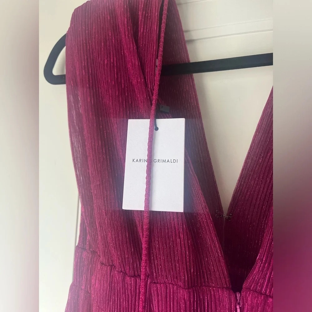 NWT $328 KARINA GRIMALDI Revolve Mernet Hot Pink Magenta Maxi Shoulder Pad Dress - Picture 4 of 13